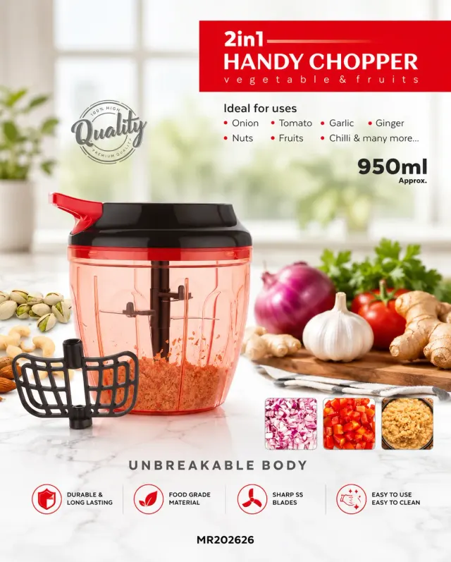 2-in-1 Handy Chopper | Vegetable & Fruit Cutter | 950ml Capacity,Pack of 1 