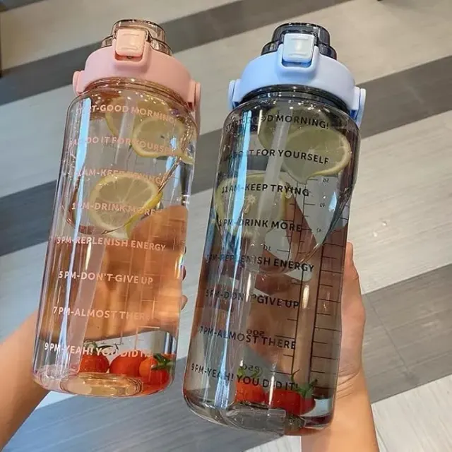 MOTIVATIONAL TRANSPARENT WATER BOTTLE 2000ML , LEAK PROOF & BREAK PROOF MULTICOLOR PACK OF 1