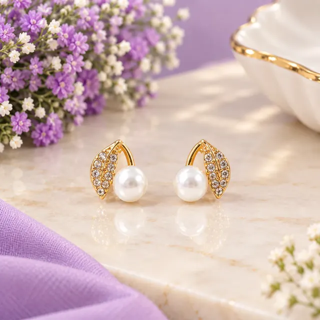 Pearl & Crystal Gold Earrings