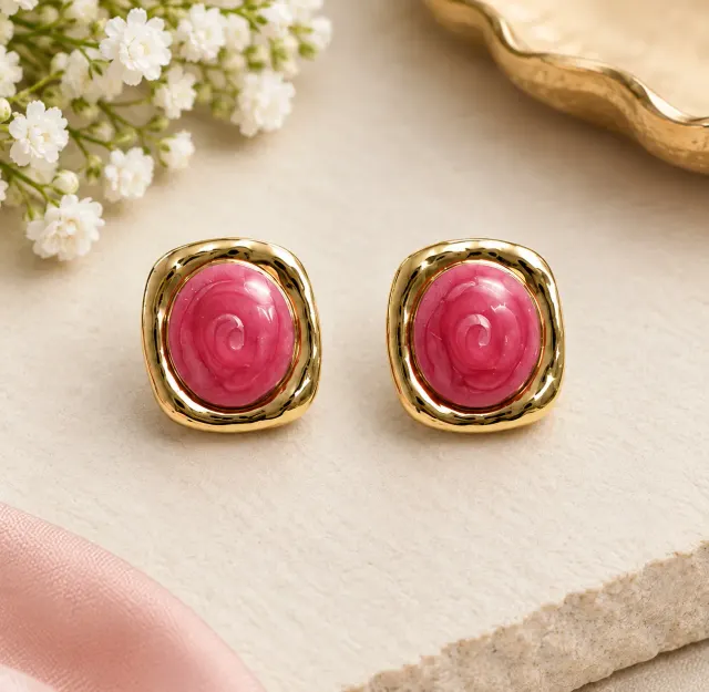 Rose Gold-Tone Floral Stud Earrings