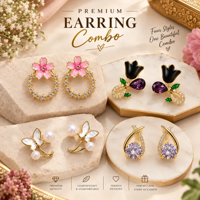 Premium Designer Earring Combo Set – 4 Unique Stylish Designs