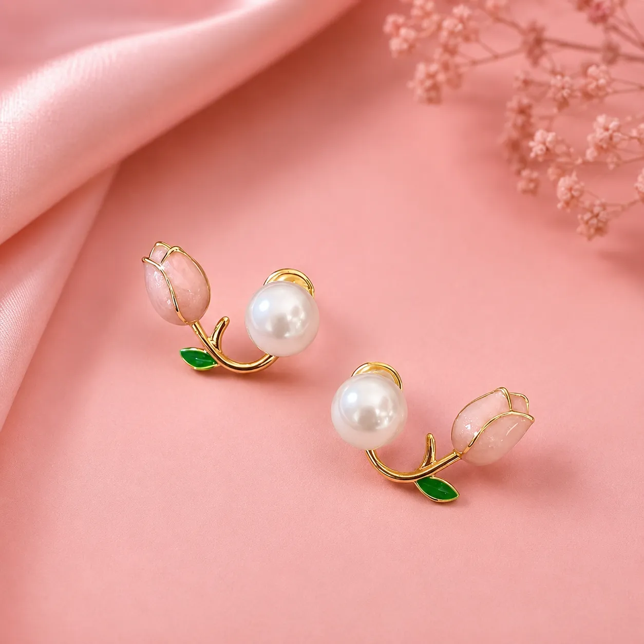 Rose Pearl Floral Earrings – Elegant & Stylish